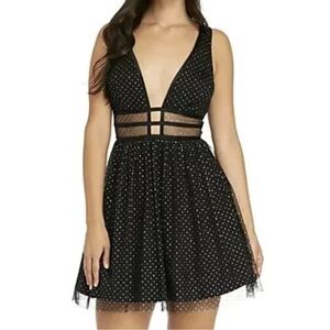 NWT Blondie Nites Sleeveless Glitter Dot Illusion Waist Fit and Flare Mini Dress